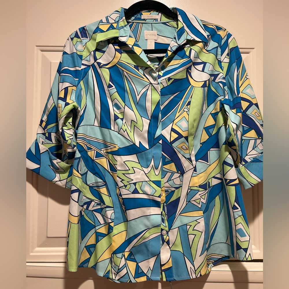 Chicos No Iron Colorful Geometric Button-Up Shirt Size 1 (8)